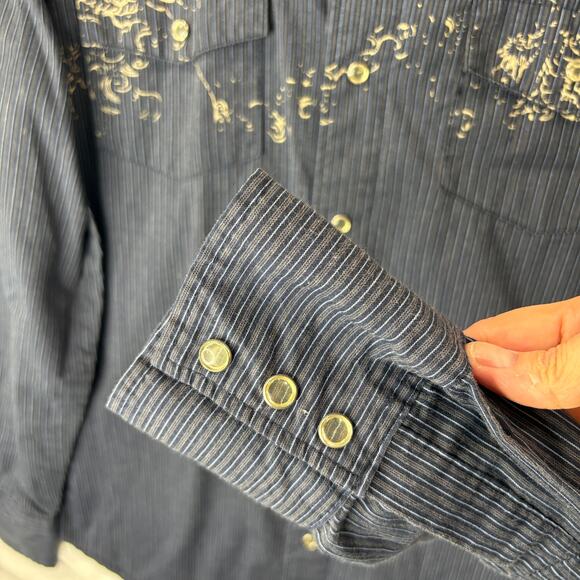 MK Machine Size L Pearl Snap Shirt Y2K Vintage Graphic Grunge Rock Western - Picture 8 of 11